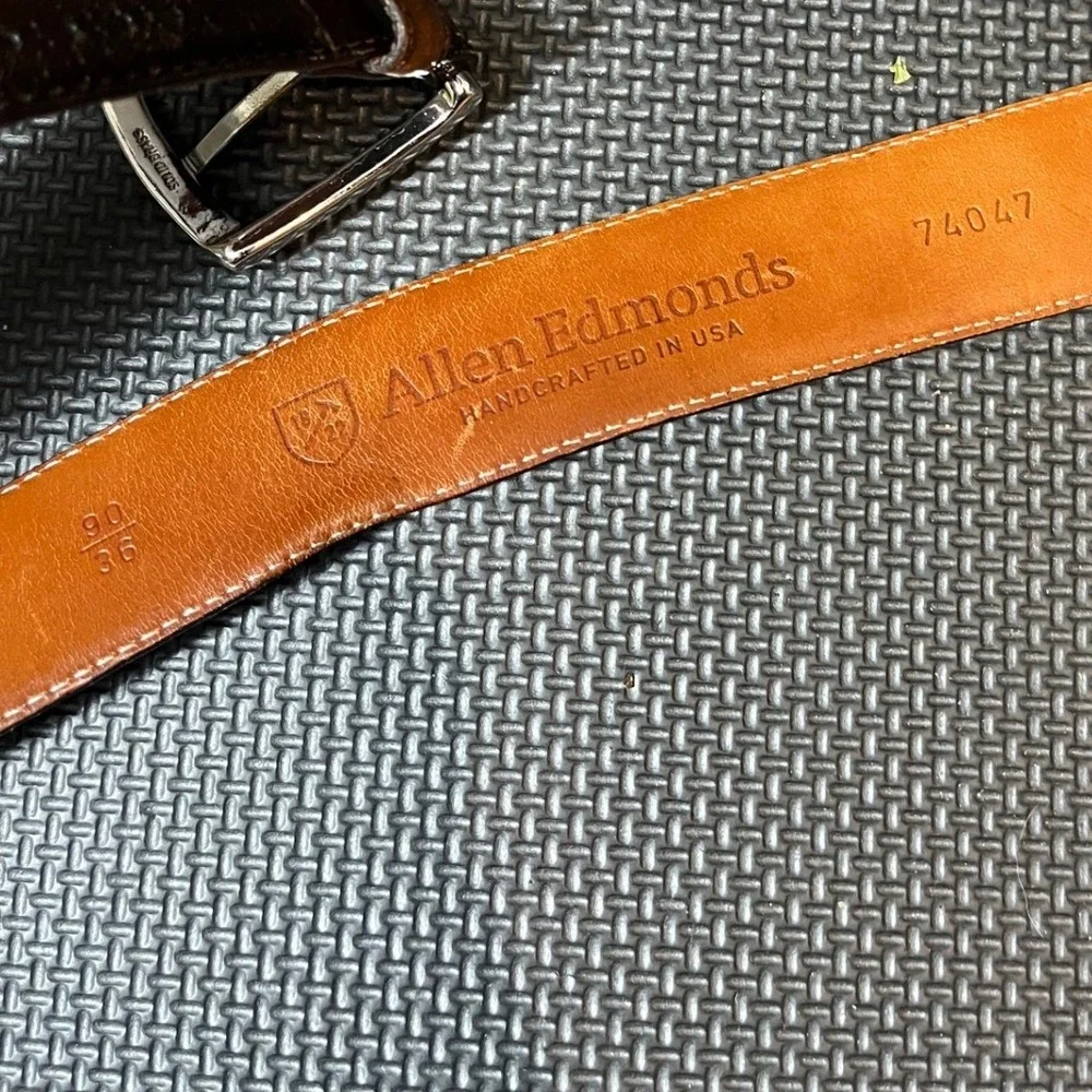 Allen Edmonds Belt Mens 36 Brown Leather Perforated Brogue Dress 74047 USA